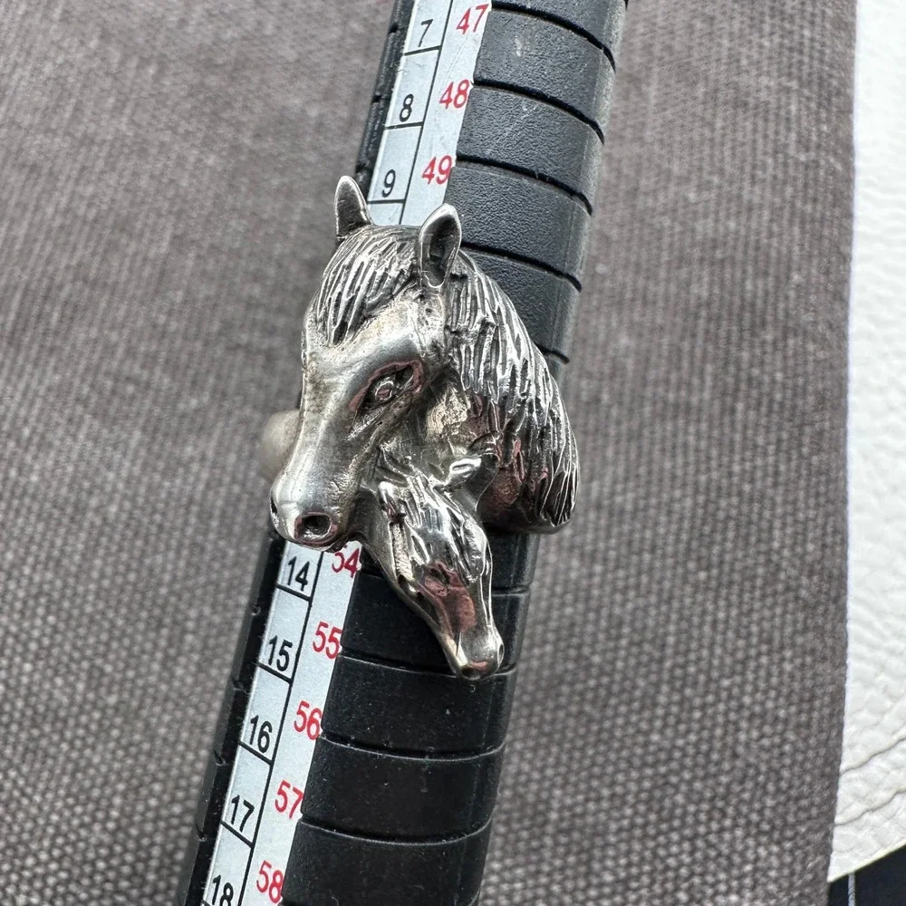 925 Sterling Silver‎ Mare & Foal Statement Ring Size 6.5 Equestrian Western